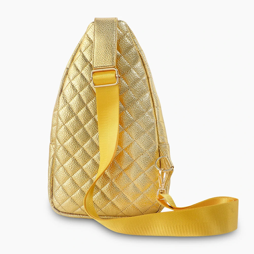 Sewing Leather lattice Chest Bag Yellow