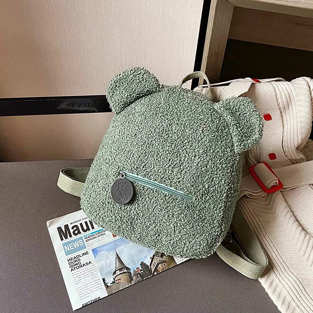 Cute Cartoon Plush Bear Mini Backpack DarkOliveGreen