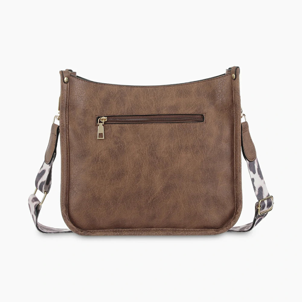 Leather Vintage Leopard Sling Bag Brown