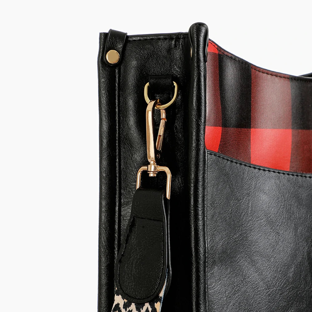 Leather Vintage Leopard Sling Bag BlackRedCheckered