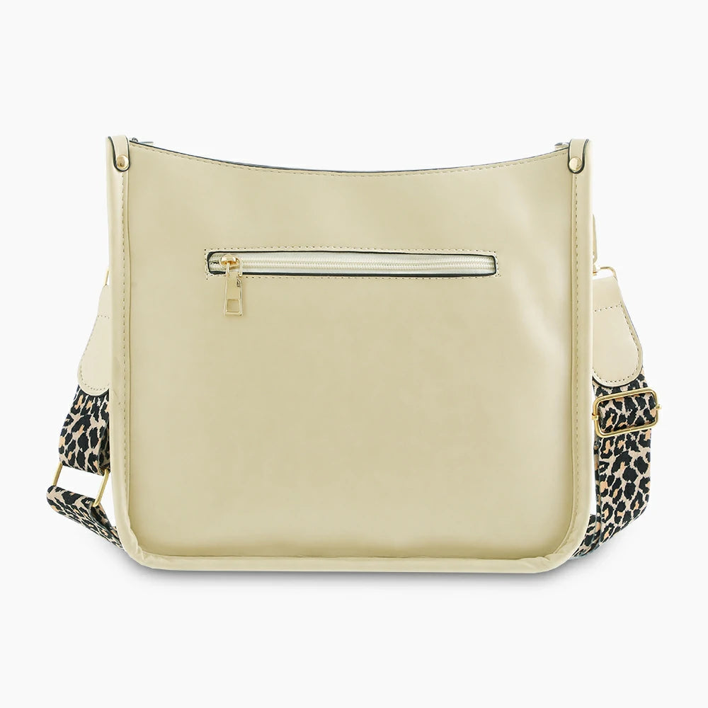 Leather Vintage Leopard Sling Bag Beige