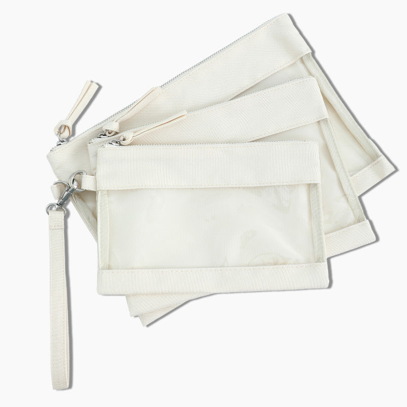 Monoblanks Design Customizable Clear Pouch 3 Pieces Set Beige