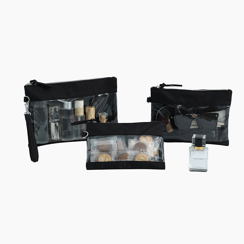 Monoblanks Clear Pouch 3 Pieces Purse Set Black