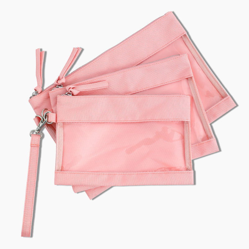 Monoblanks Design Customizable Clear Pouch 3 Pieces Set Pink