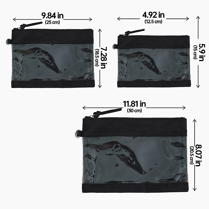 Monoblanks Design Customizable Clear Pouch 3 Pieces Set Black