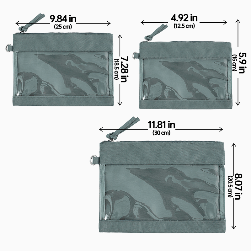 Monoblanks Design Customizable Clear Pouch 3 Pieces Set Gray