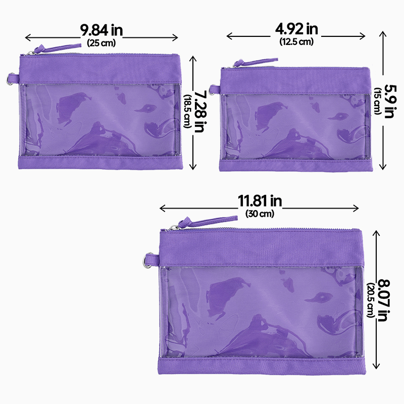 Monoblanks Design Customizable Clear Pouch 3 Pieces Set Purple