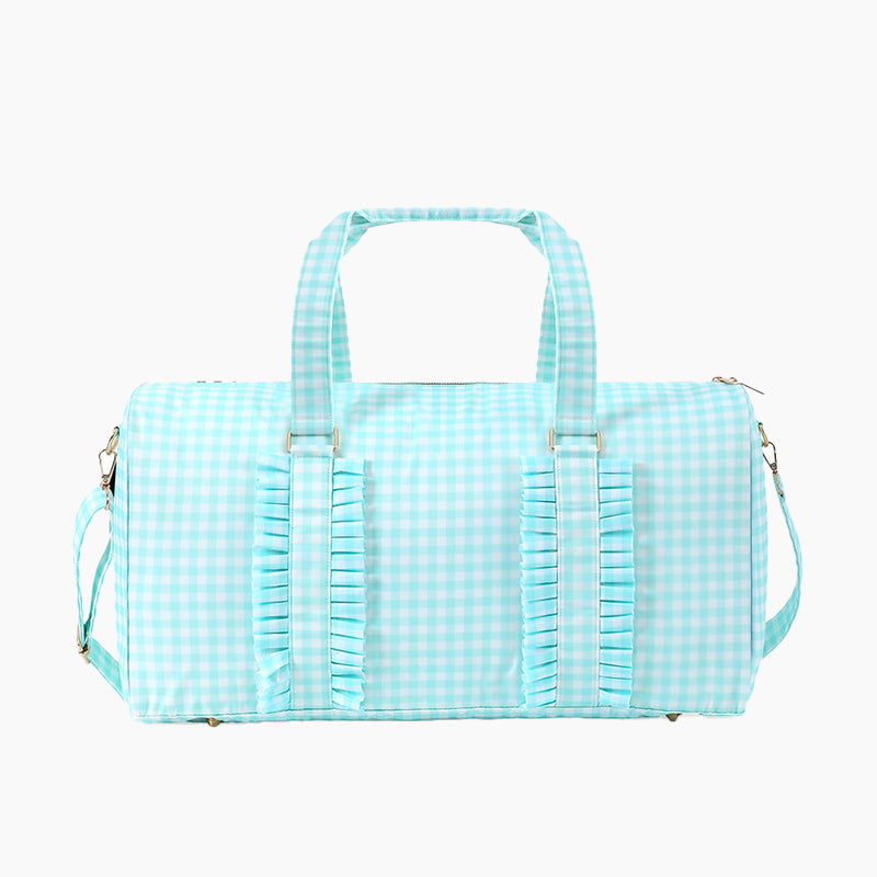 Monoblanks Design Your Own Customizable Gingham Lace Duffel Bag Cyan