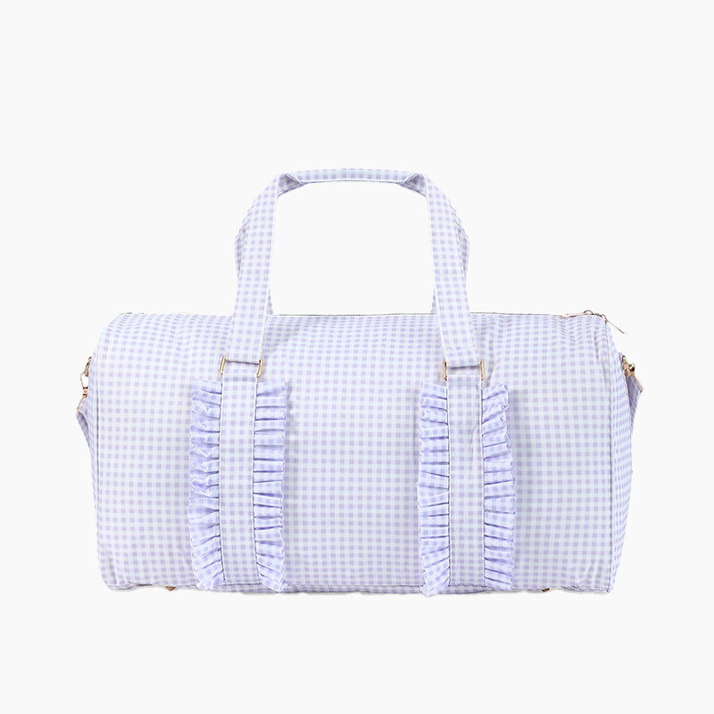 Monoblanks Design Your Own Customizable Gingham Lace Duffel Bag Purple