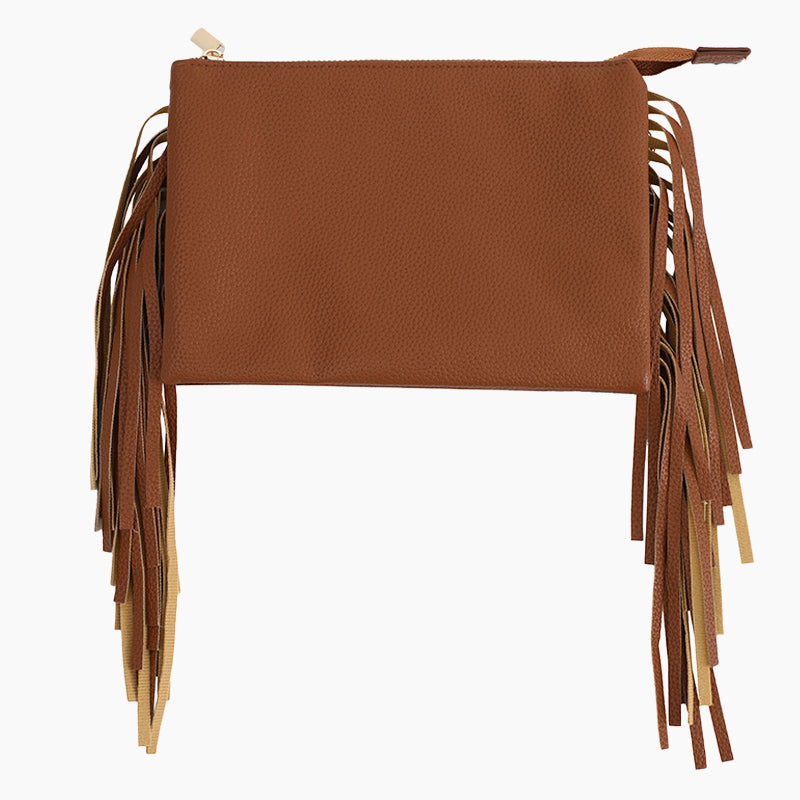 Monoblanks Design Your Own Customizable Leather Fringe Crossbody Sling Bag Brown
