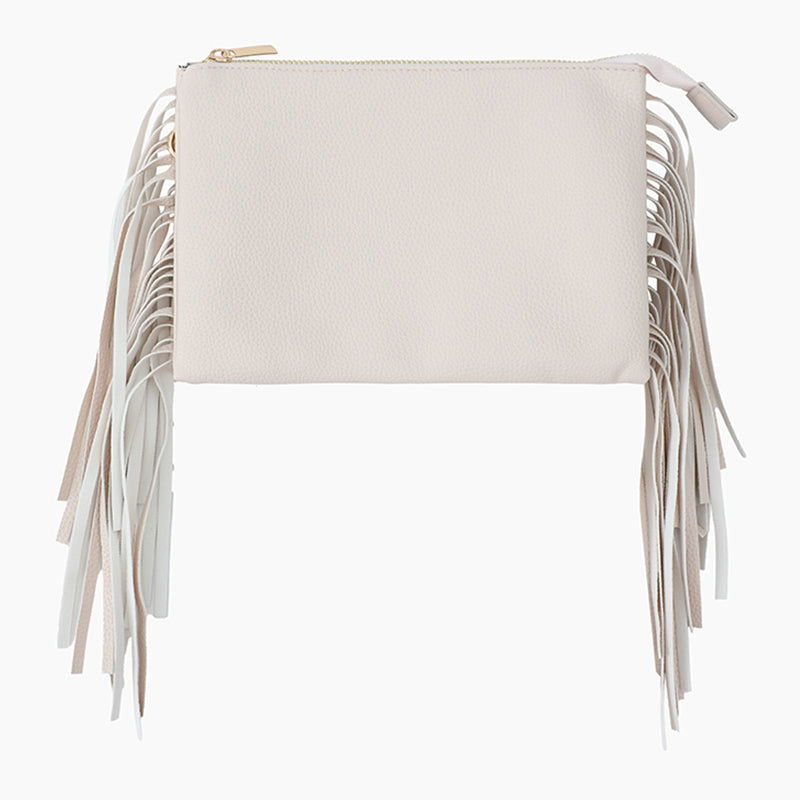 Monoblanks Design Your Own Customizable Leather Fringe Crossbody Sling Bag White