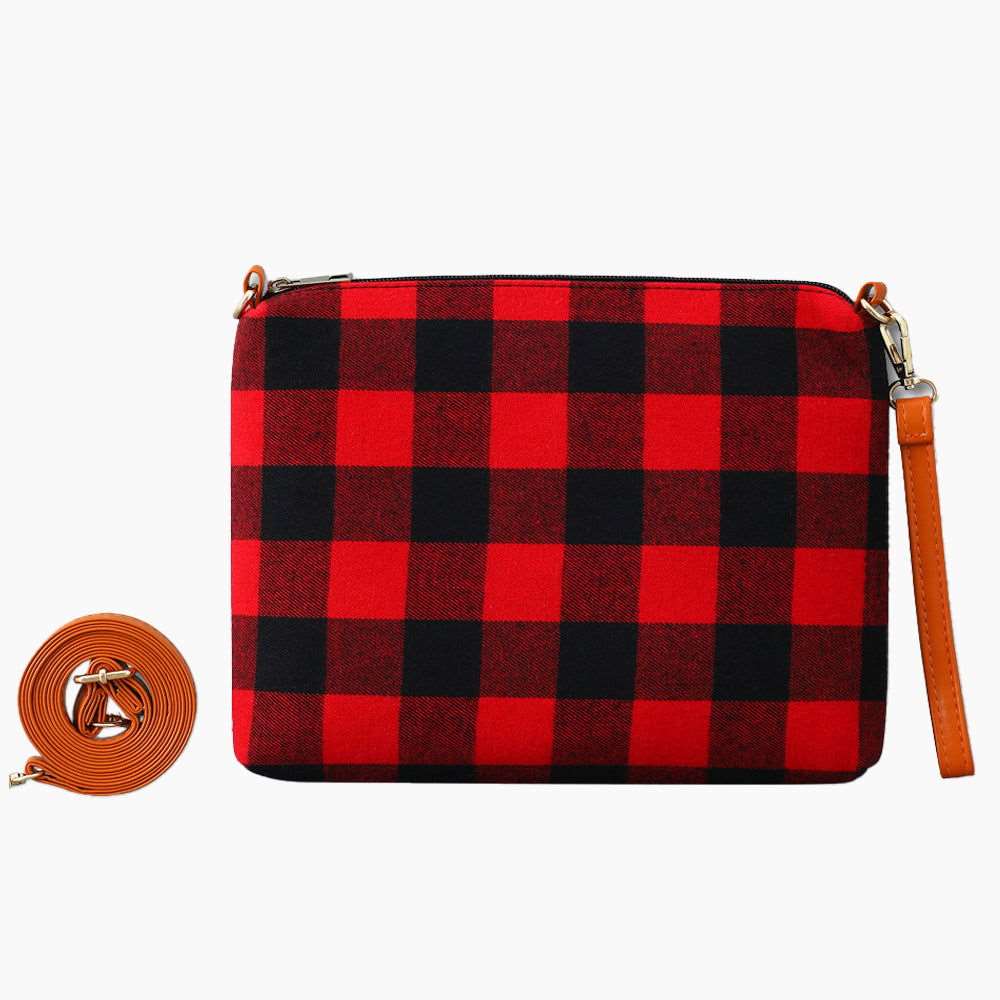 Plaid Multifunctional Wristlet Sling Bag Red Monoblanks