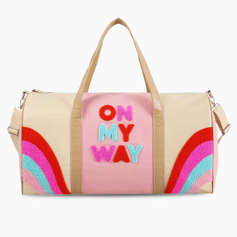 Monoblanks Embroidery PU Women Duffel Bag Khaki