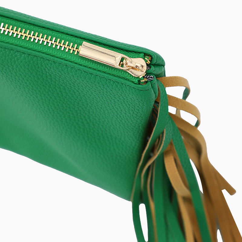 Monoblanks Leather Fringe Crossbody Sling Bag Green