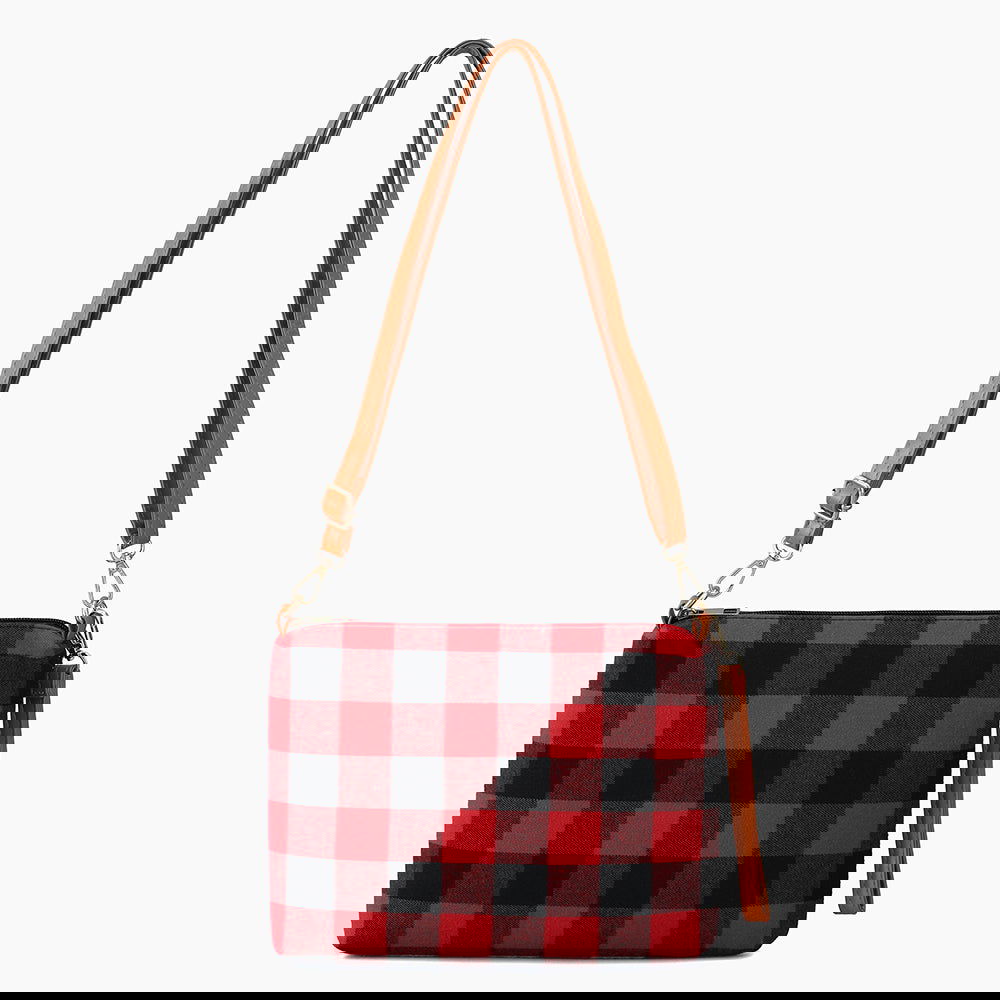 Plaid Multifunctional Wristlet Sling Bag Red Monoblanks