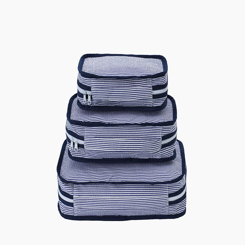 Monoblanks Seersucker Storage Bag 4 Pieces Set DarkBlue