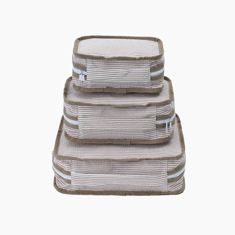 Monoblanks Seersucker Storage Bag 4 Pieces Set Mocha