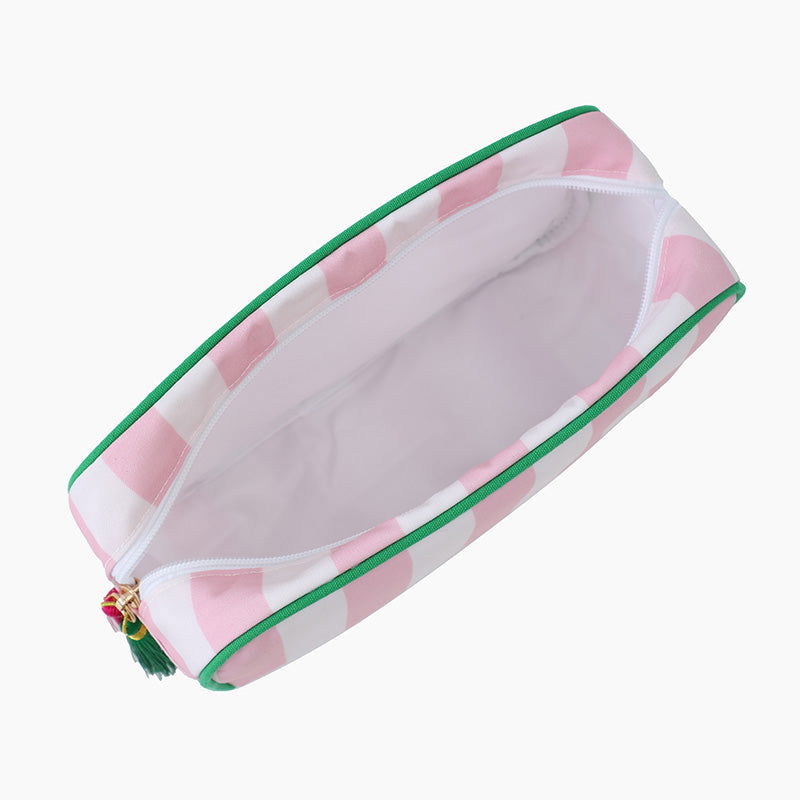 Monoblanks Women Striped Canvas Makeup Bag Pink