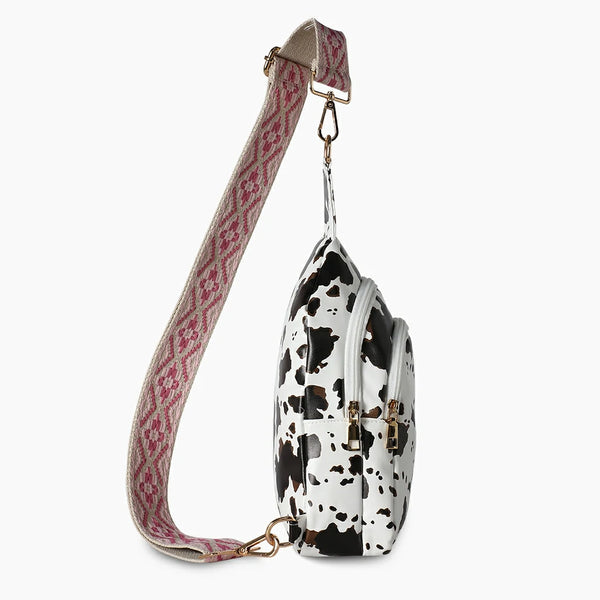 Double Zipper Webbing Chest Bag Cow