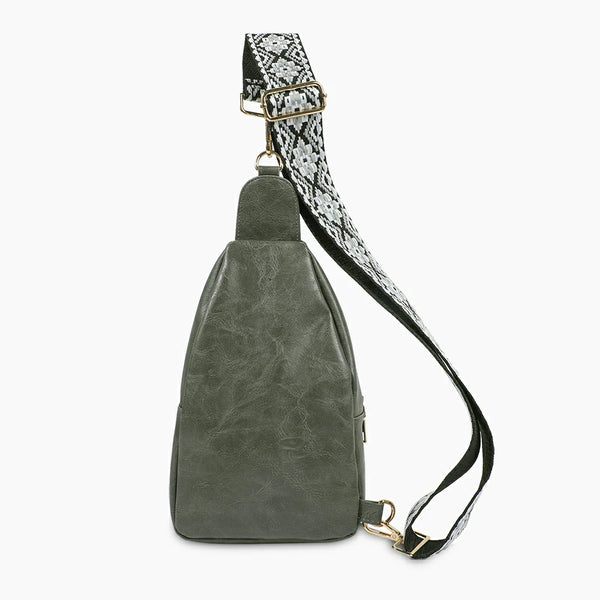 Double Zipper Webbing Chest Bag Gray