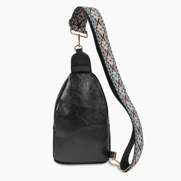 Double Zipper Webbing Chest Bag Black