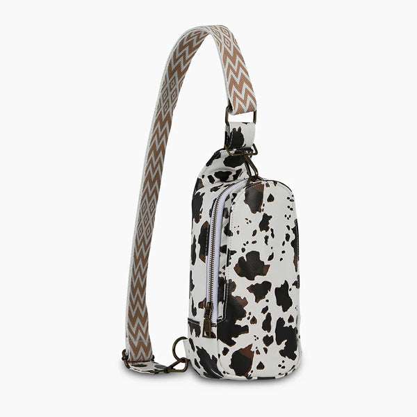 Leather Leopard Print Chest Bag Cow