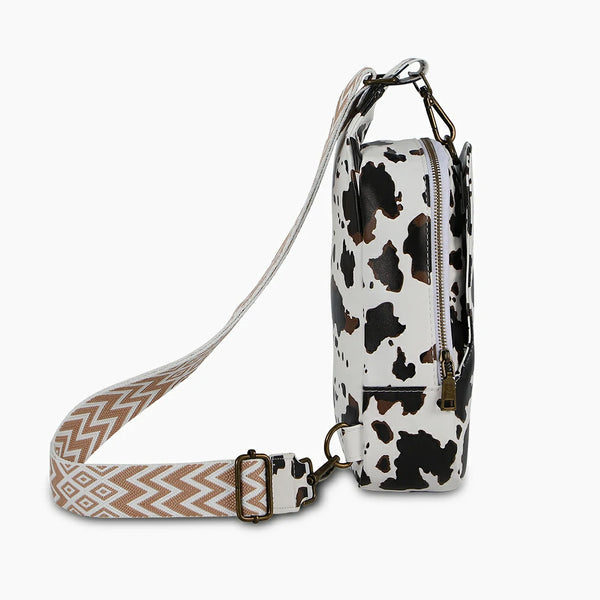 Leather Leopard Print Chest Bag Cow