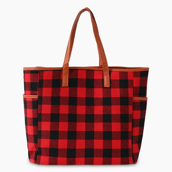 Buffalo Plaid Tote Bag 2 Pieces Set BlackRedPlaid