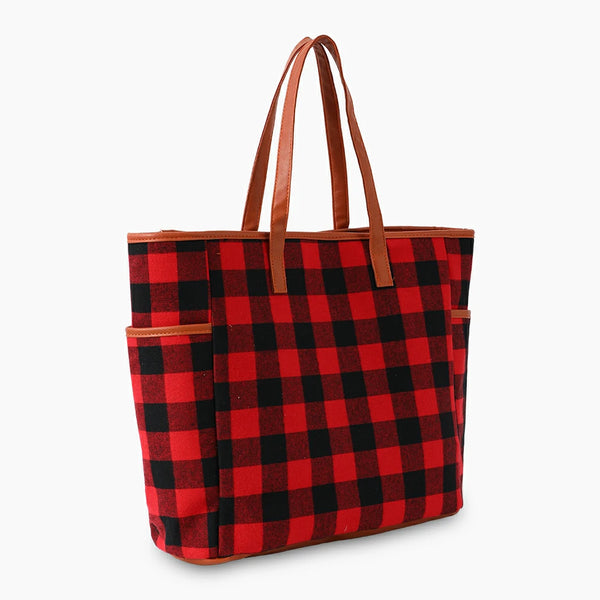 Buffalo Plaid Tote Bag 2 Pieces Set BlackRedPlaid