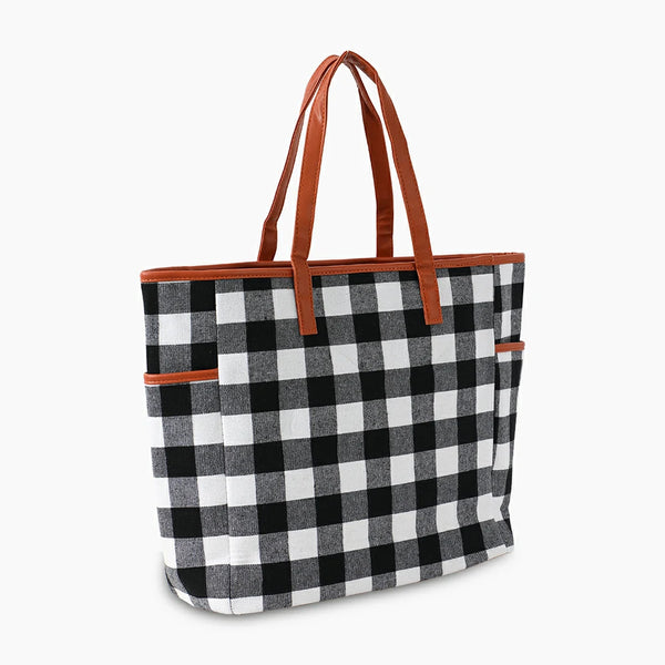 Buffalo Plaid Tote Bag 2 Pieces Set BlackWhitePlaid