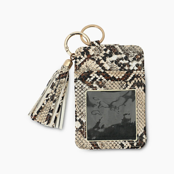 ID Holder Keychain Card Holder BrownPythonPattern