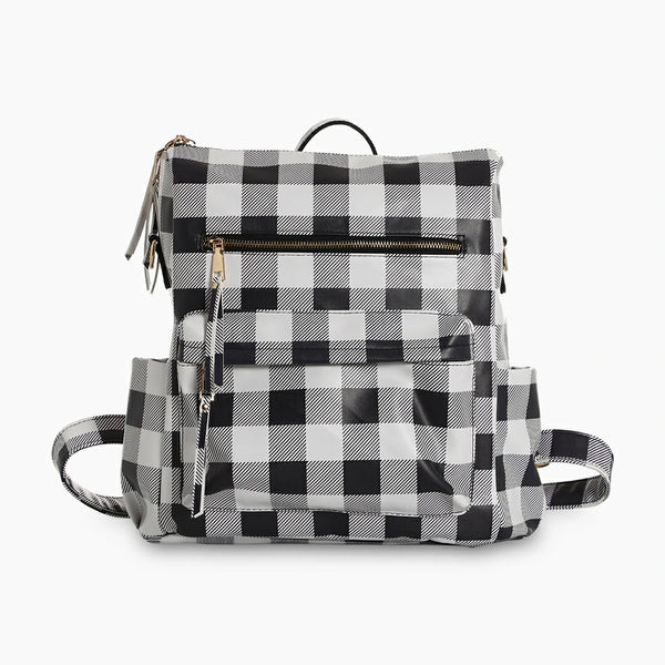 Leather Buffalo Plaid Backpack BlackWhitePlaid