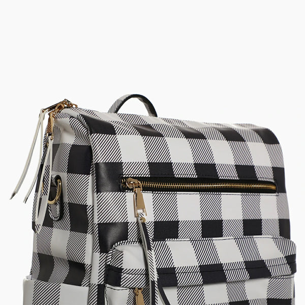 Leather Buffalo Plaid Backpack BlackWhitePlaid