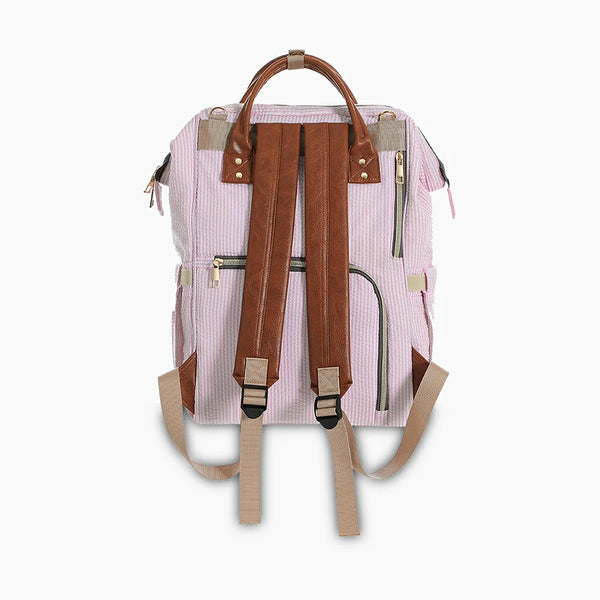 Bubble Yarn Leather Mammy Backpack Pink