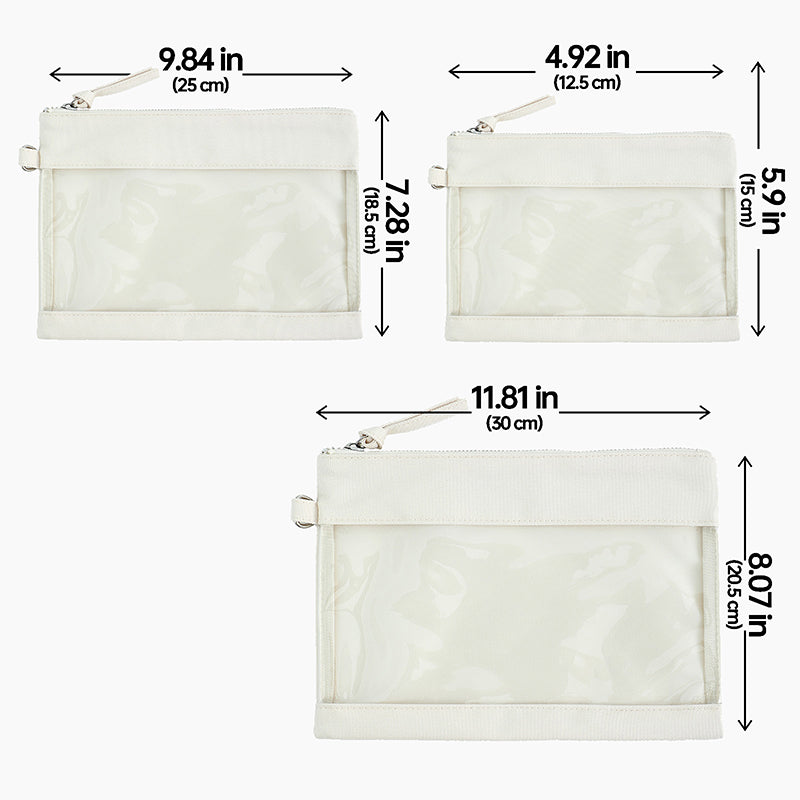Monoblanks Design Customizable Clear Pouch 3 Pieces Set Beige