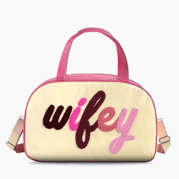 Monoblanks Embroidery Letters Lady Duffel Bag Beige