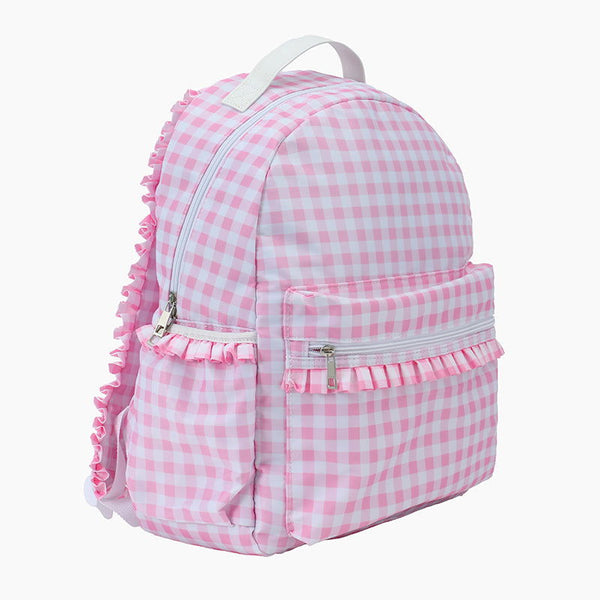 Monoblanks Gingham Kids Backpack Lunch Bag Set Pink