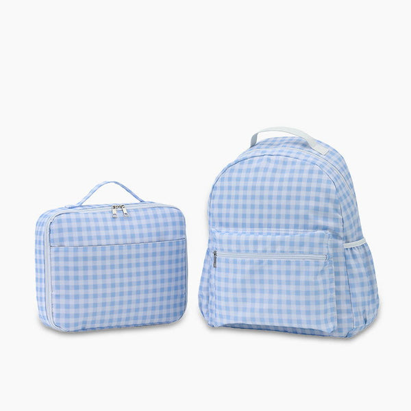 Monoblanks Gingham Kids Backpack Lunch Bag Set SkyBlue