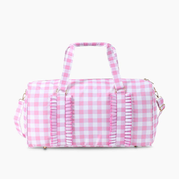 Monoblanks Design Your Own Customizable Gingham Lace Duffel Bag Pink