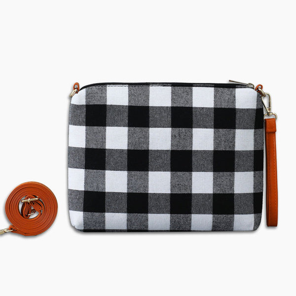 Plaid Multifunctional Wristlet Sling Bag Black Monoblanks