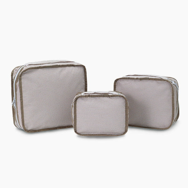 Monoblanks Seersucker Storage Bag 3 Pieces Set Mocha