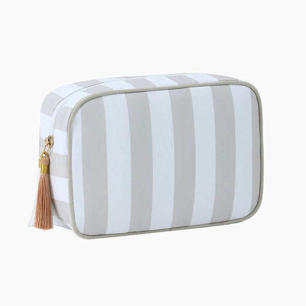 Monoblanks Women Striped Canvas Makeup Bag Khaki