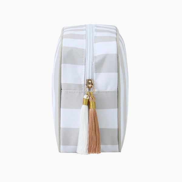 Monoblanks Women Striped Canvas Makeup Bag Khaki