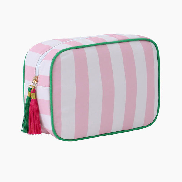 Monoblanks Women Striped Canvas Makeup Bag Pink