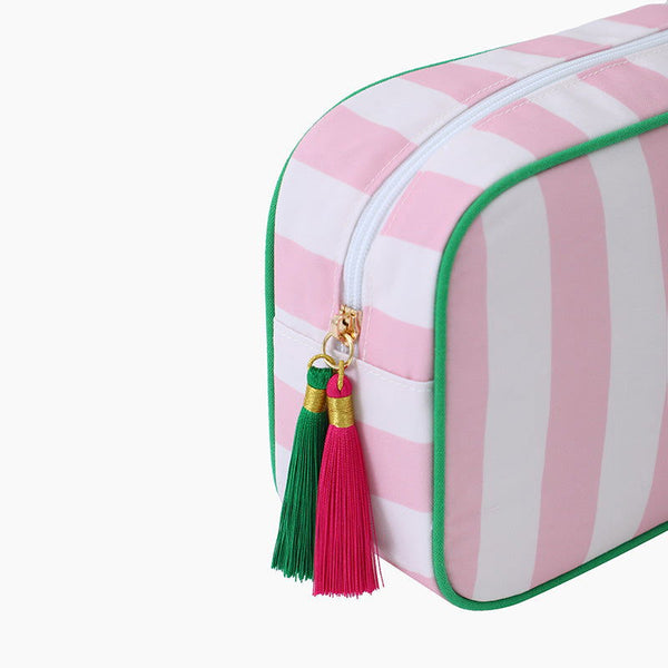 Monoblanks Women Striped Canvas Makeup Bag Pink