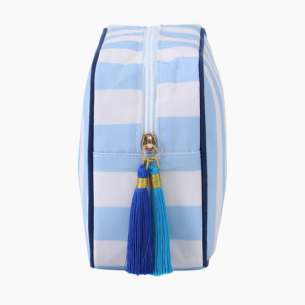 Monoblanks Women Striped Canvas Makeup Bag SkyBlue