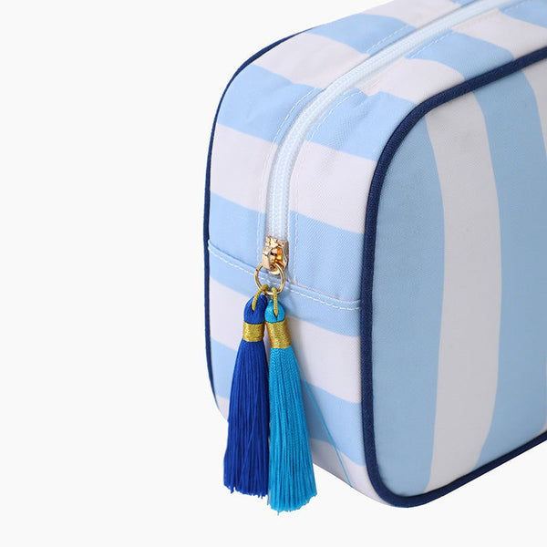 Monoblanks Women Striped Canvas Makeup Bag SkyBlue