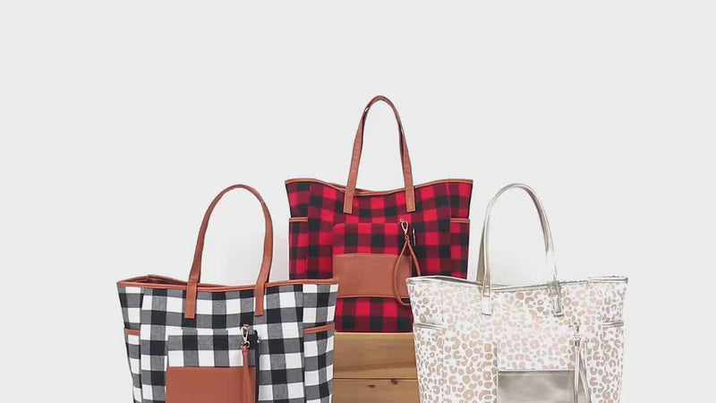 Buffalo Plaid Tote Bag 2 Pieces Set